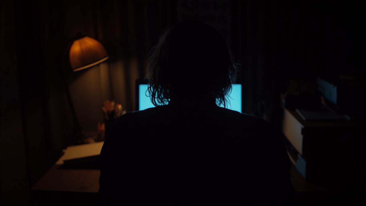 Person working late at night on a laptop to make their first 1000 dollars from zero