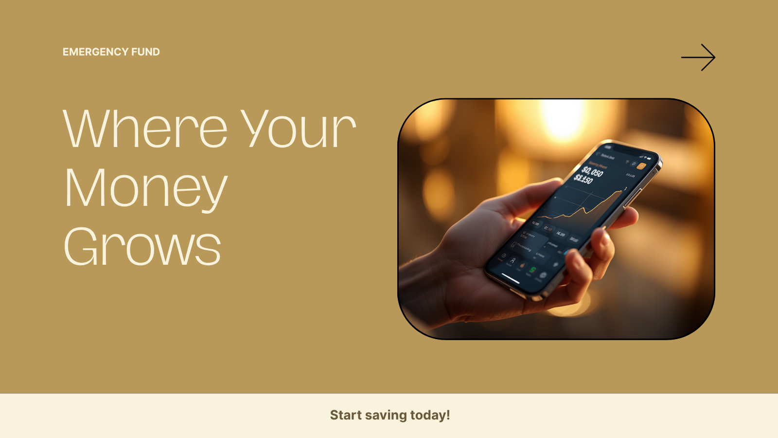 A phone showing a high-yield savings account with a rising balance, the best place to keep an emergency fund